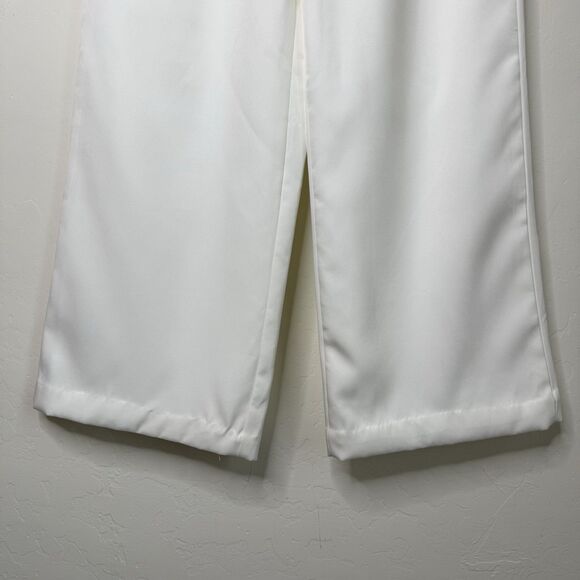 Missguided Women’s Sz 4 Wide Leg Ivory Trousers Dress Pants Pockets Minimalist - Picture 2 of 13